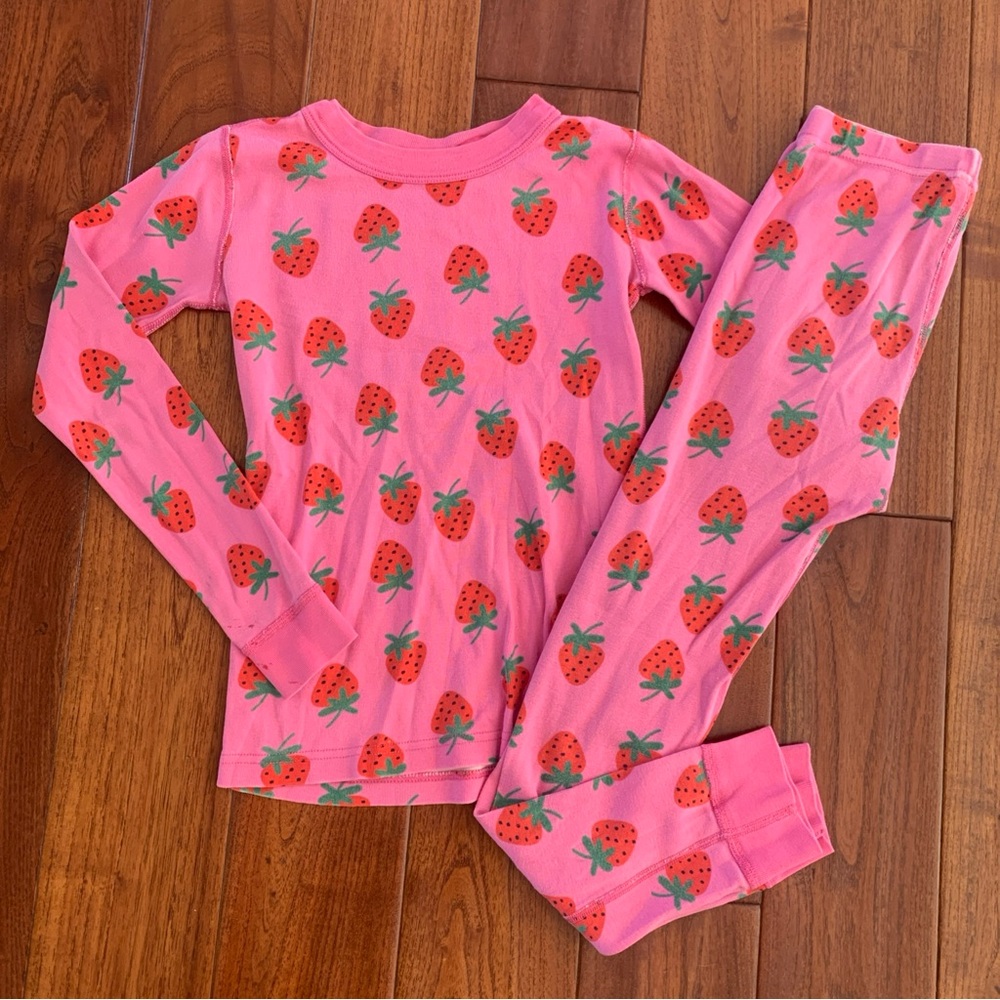 Hanna Andersson Long John Pajama Girls 140 cm US 10 Hot Pink Strawberries Cotton